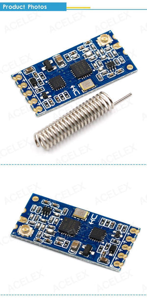 Original 433MHz HC12 Hc-12 SI4463 Wireless Serial Port Module - two views of the blue circuit board with a gold connector and a separate metal spring antenna.
