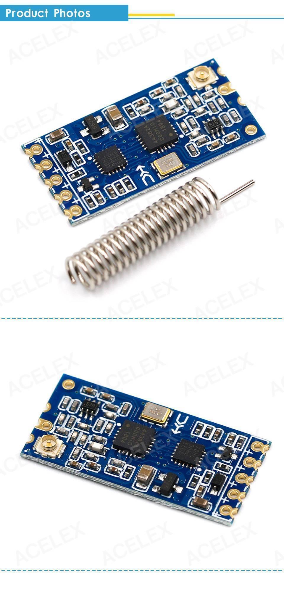 Original 433MHz HC12 Hc-12 SI4463 Wireless Serial Port Module - two views of the blue circuit board with a gold connector and a separate metal spring antenna.