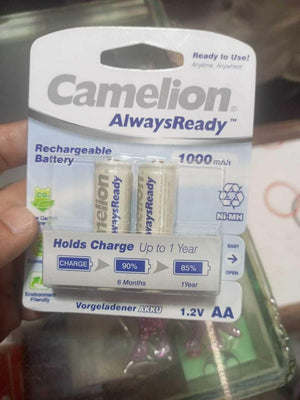 Original AA 1.2V Camelion Rechargeable Cell Original Battery AA Camelion 1000mAh Always Ready Rechargeable Cell Pack - charge retention specifications over one year.