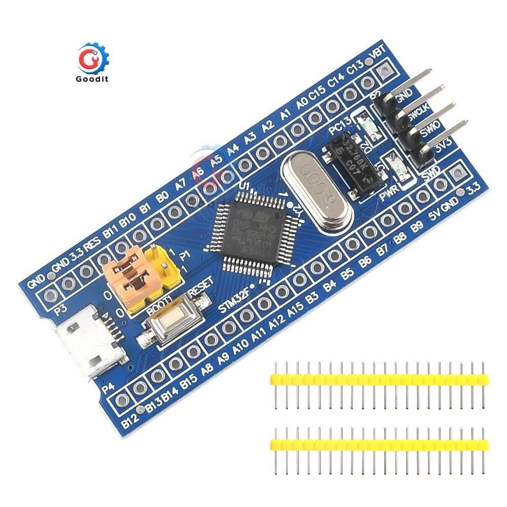 Original Blue Pill STM32F103C8T6 STM32F103 ARM Cortex-M3 Minimum System Development Board For Educational USE Only - rectangular circuit board with a micro-USB port, reset button, jumper, and two header strips.