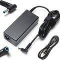 Original HP 19.5V 3.33A 65W AC adapter with power cable - a black power brick, a right-angle barrel connector with a blue tip, and a separate power cord.