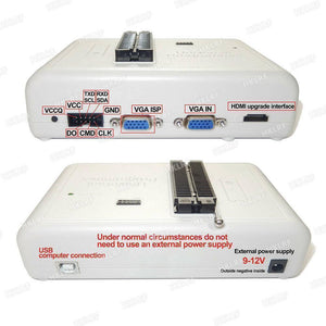 Original New RT809H Emmc Nand-flash Extremely Universal Programmer RT809H 31 Adapters Suction Pen Emmc Nand - shown from front and back, featuring a ZIF socket, USB port, power jack, VGA, HDMI, and various labeled pin headers.
