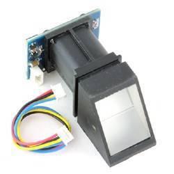 Original R305 Fingerprint Scanner Module - shown with its black optical sensor housing, attached circuit board, white connector port, and a multi-colored cable.