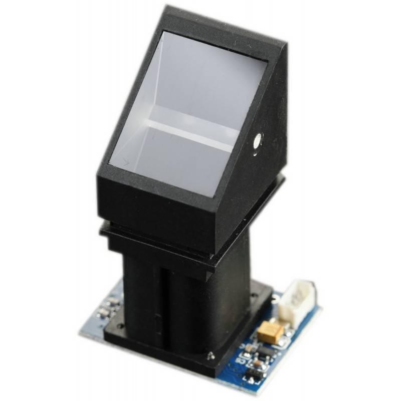 Original R305 Fingerprint Scanner Module - a black optical sensor head mounted on a blue circuit board with a white connector.