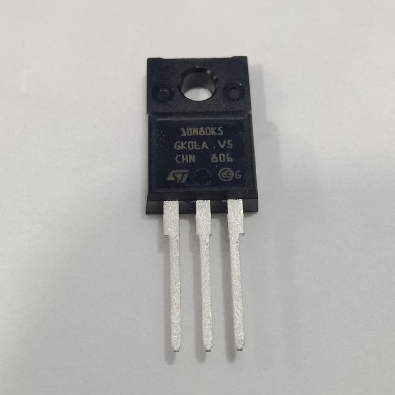 Original STMicroelectronics STP10N80K5 MDmesh K5 Power MOSFET 800V 9A TO-220 - a black, three-pin TO-220 electronic component with white text printed on its face, shown against a plain white background.