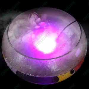Original Ultrasonic Mist Maker Fogger 12 LED Colorful Light 24V 1A Humidifier with adapter - a glowing purple mist inside a glass bowl.