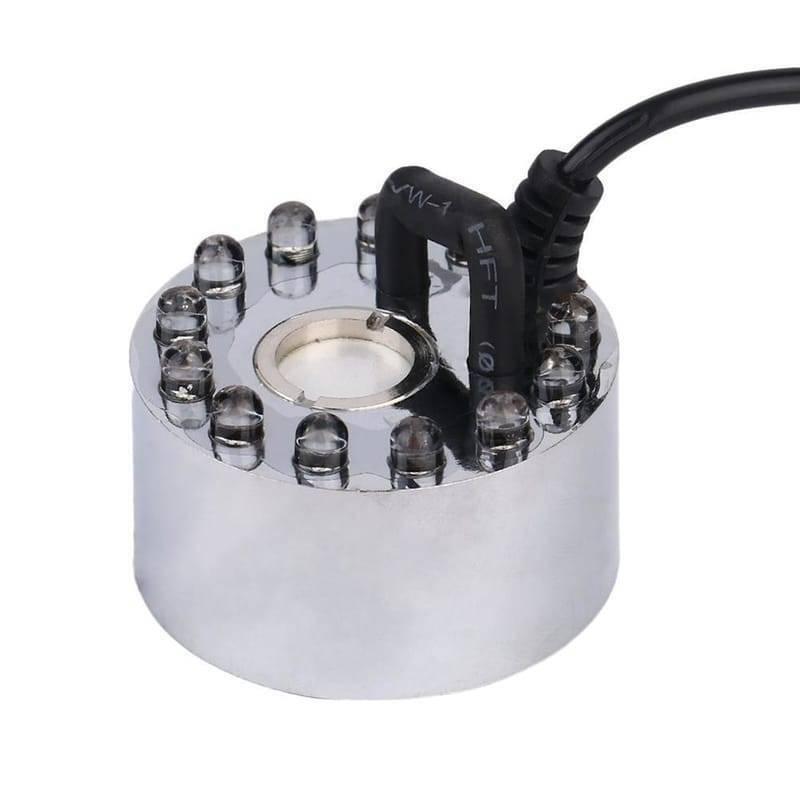 Original Ultrasonic Mist Maker Fogger 12 LED Colorful Light 24V 2A Humidifier - a silver cylindrical device with twelve LEDs and a power cable.