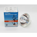 Osram 12V 100W Halogen Display Optic Lamp - Osram 64634 HLX EFR 15V 150W halogen display lamp beside its blue and white product box, showing the glass reflector and bulb assembly.