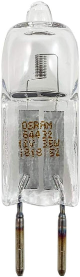 Osram 64432 S 35W Halogen Bulb GY6.35 Base 12V 600 Lumens - a clear capsule-shaped bulb with a visible internal filament and two metal pins at the base.