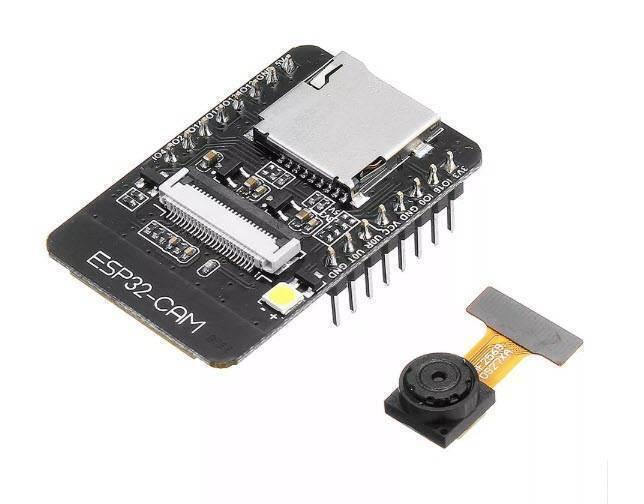 OV3660 ESP32-CAM WiFi + Bluetooth Camera Module Development Board ESP32 With Camera Module OV2640 For Arduino - a black rectangular development board with a white camera connector, SD card slot, and LED, shown with its detached camera unit.