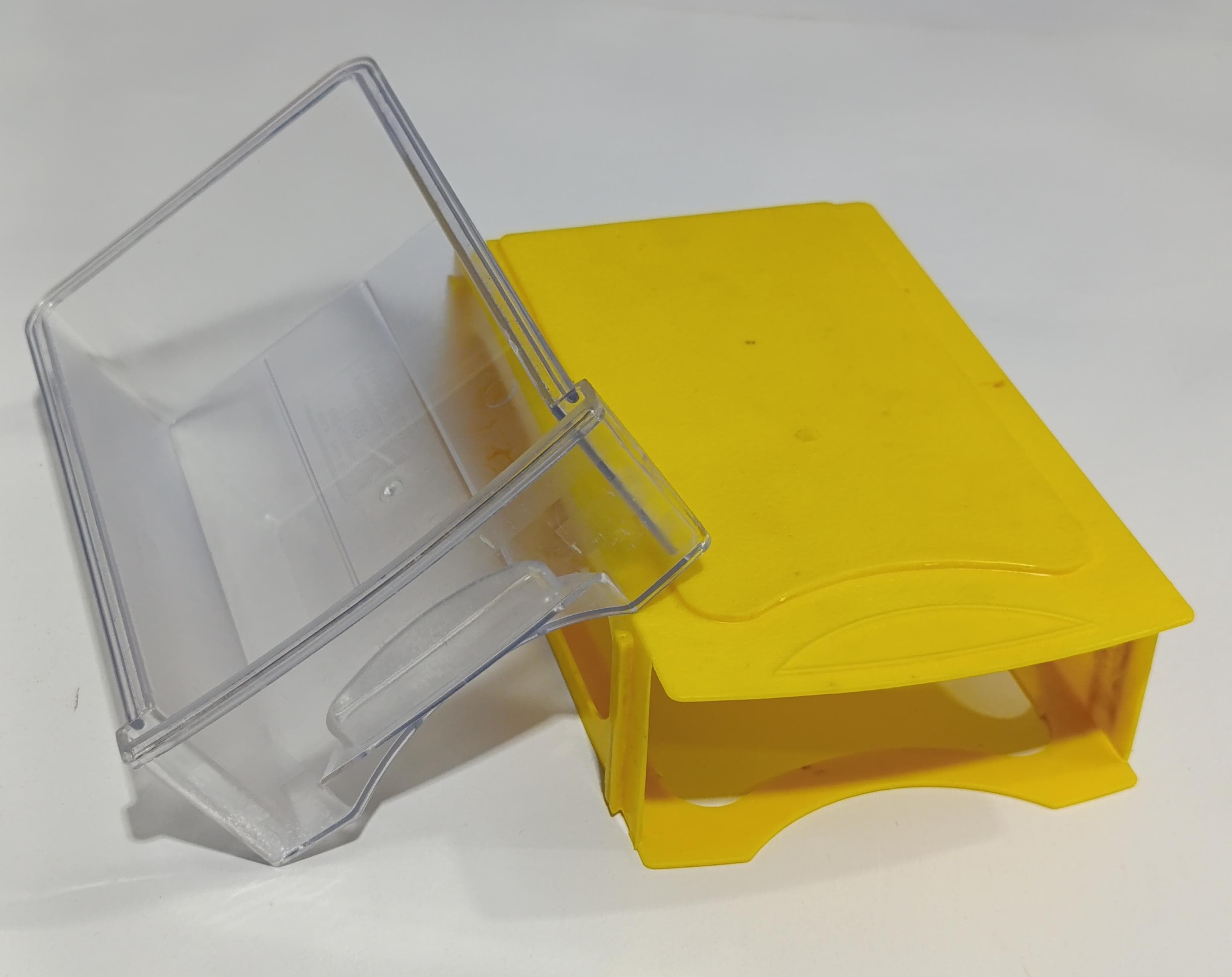 P-106 175MMX108MMX50MM Drawer For Storage Organizer Box - a clear plastic drawer pulled out from its yellow plastic housing.