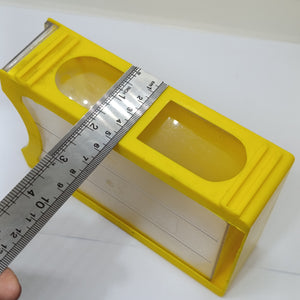 P-106 175MMX108MMX50MM Drawer For Storage Organizer Box - shown in yellow plastic with a metal ruler placed on top to indicate its dimensions.
