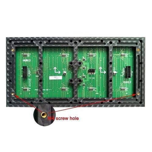 P10 Blue SMD LED Display Panel Semi Outdoor LED Module - the green circuit board rear side with two HUB12 connectors, power input pins, and M4 screw holes.