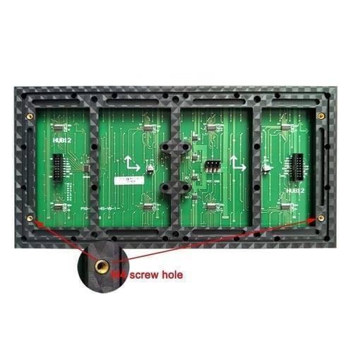 P10 Blue SMD LED Display Panel Semi Outdoor LED Module - the green circuit board rear side with two HUB12 connectors, power input pins, and M4 screw holes.