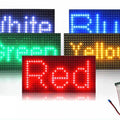 P10 SMD LED Display Board - five rectangular modules in white, blue, green, yellow, and red, with a ribbon cable and power connector included.