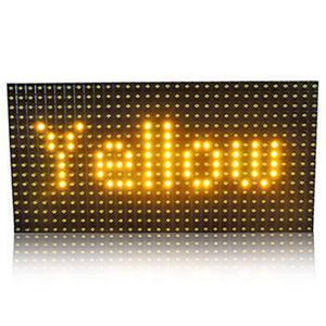 P10 Yellow LED Display Panel LED Module - a rectangular black matrix board with bright yellow LED lights forming the word "Yellow".