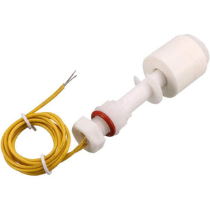 P52 High Voltage 220V AC Float Switch for Industrial Liquid Level Control - a white plastic liquid level sensor with a red O-ring and a coiled yellow two-wire electrical cable.