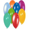 Pack of 100 - Multicolor Baloon - a cluster of eight glossy balloons in red, yellow, orange, blue, light blue, green, teal, and magenta.