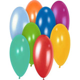 Pack of 100 - Multicolor Baloon - a cluster of eight glossy balloons in red, yellow, orange, blue, light blue, green, teal, and magenta.