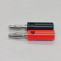 Pair of 4mm Banana Plugs - one black and one red connector with a metallic spring-loaded tip and a side-entry hole for wire connection.