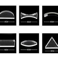 Parallel Lens Kit - 6 Piece Convex Lens Optical Experiment Set - six clear acrylic geometric shapes, each labeled with a 5cm or 6cm dimension line.