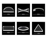 Parallel Lens Kit - 6 Piece Convex Lens Optical Experiment Set - six clear acrylic geometric shapes, each labeled with a 5cm or 6cm dimension line.