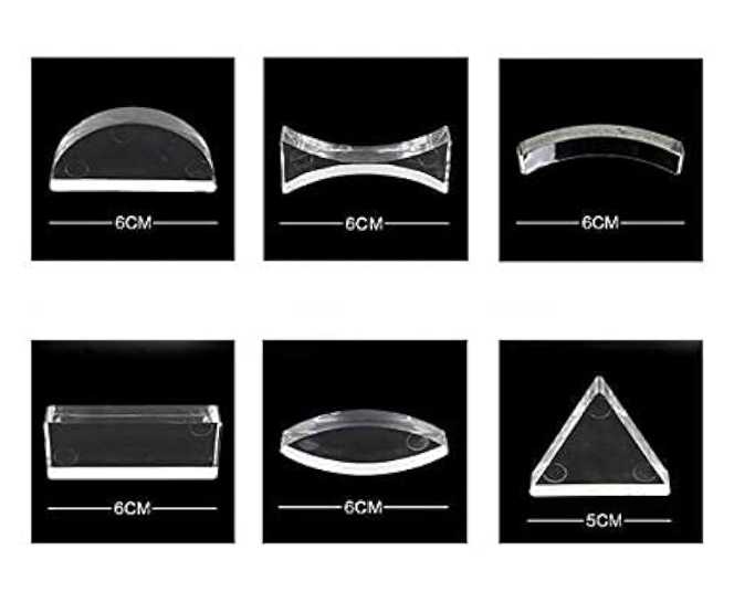 Parallel Lens Kit - 6 Piece Convex Lens Optical Experiment Set - six clear acrylic geometric shapes, each labeled with a 5cm or 6cm dimension line.