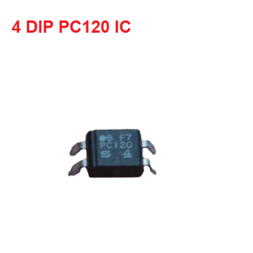 Pc120 Optocoupler Photocoupler Pc120 DIP4 Pc 120 DIP-4 DIP Optocoupler - a close-up of a black, four-pin surface-mount integrated circuit with "PC120" and other markings printed on its top surface.