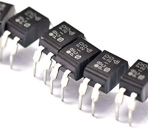 Pc120 Optocoupler Photocoupler Pc120 DIP4 Pc 120 DIP-4 DIP Optocoupler - a row of black, four-pin DIP-4 electronic components with white text markings on their top surfaces, arranged on a white background.