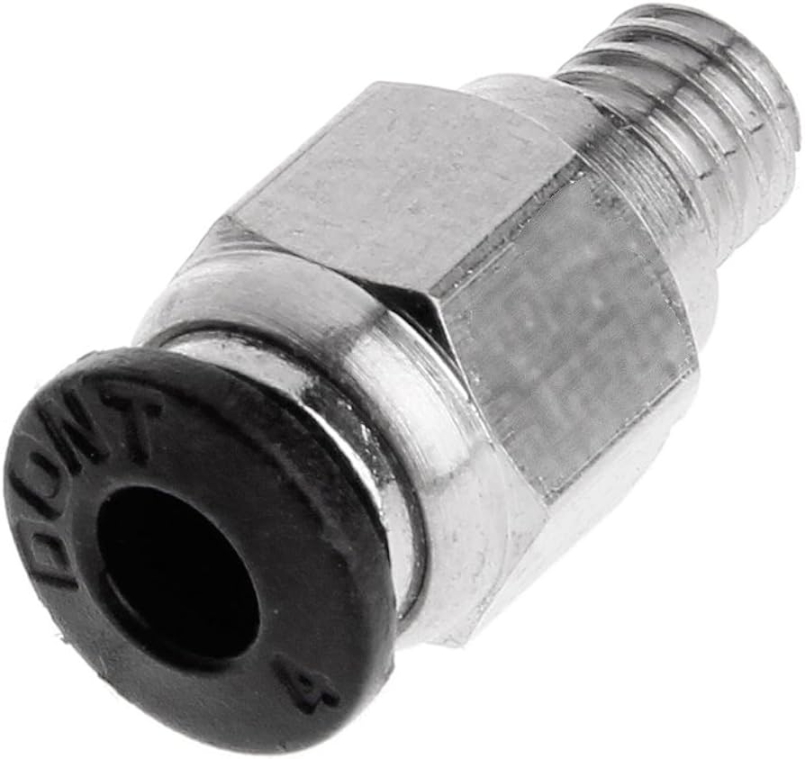 Pc4 M6 Coupler Straight Pneumatic Push In 3d Printer Hotend Connection - a silver metal pneumatic fitting with a black plastic release collar.