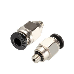 Pc4 M6 Coupler Straight Pneumatic Push In 3d Printer Hotend Connection - two silver metal pneumatic fittings with black plastic release rings.