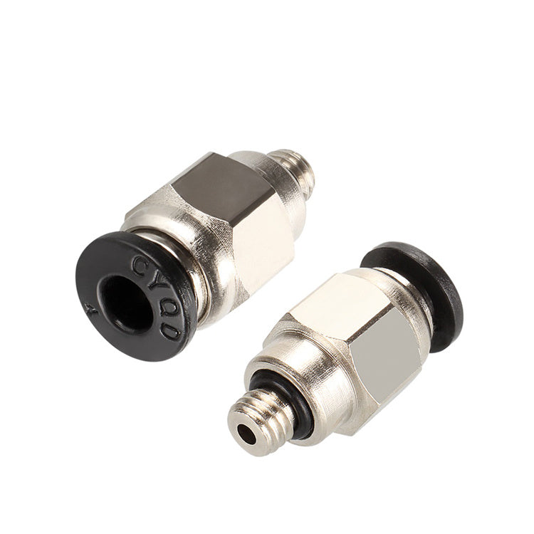 Pc4 M6 Coupler Straight Pneumatic Push In 3d Printer Hotend Connection - two silver metal pneumatic fittings with black plastic release rings.