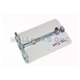 PCB Holder Jig Rework Station PCB Universal Clamping Platform For Cell Phone Motherboard Yaxun Tool - a white rectangular platform featuring a metal spring-loaded clamping mechanism with an adjustable screw knob.