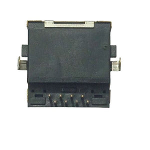 PCB Mount RJ45 Ethernet Connector - a black rectangular component with a metal shielding top and six small gold-colored pins protruding from the bottom.