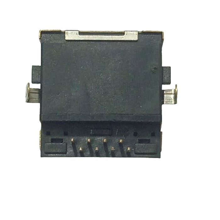 PCB Mount RJ45 Ethernet Connector - a black rectangular component with a metal shielding top and six small gold-colored pins protruding from the bottom.