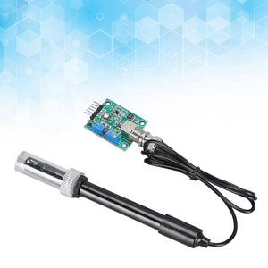 Ph Sensor Gravity Sensor Module - shown with a black probe, a BNC connector, and a green circuit board featuring two blue potentiometers and a pin header.