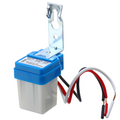 Photocell Automatic Light Control Sun Switch LDR AS-10-220 Day Night Sensor Switch - with a blue and grey housing, steel mounting bracket and three red, black and white flying leads.