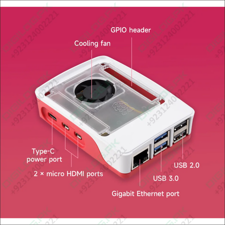 Official Raspberry Pi Case for Raspberry Pi 5 Built-in Cooling Fan Red/White Color