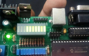 Pic Lab-iii Microchip Pic Microcontroller Development Board - a green power LED, a bar graph LED display, and a MAX232 chip.