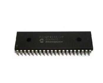 PIC16F877A 16F877A 16F 877A Microchip 40 Pin Microcontroller - a black, 40-pin integrated circuit chip with Microchip branding and text printed on its top surface.