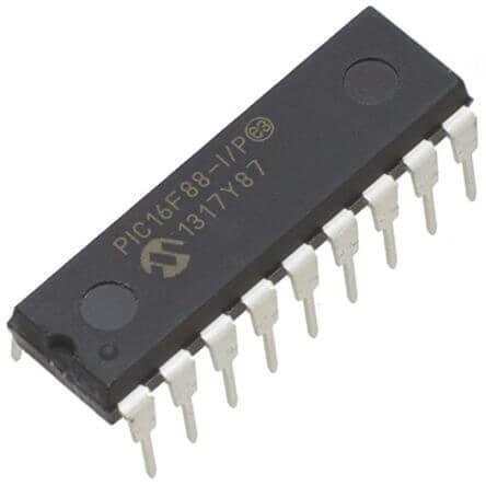 PIC16F88 16F88 Microcontroller - a black, rectangular integrated circuit chip with 18 metal pins arranged in two rows of nine.
