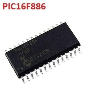 PIC16F886 ISO SOIC28 Microcontroller Legs may be bend a little bit - a black 28-pin SOIC microcontroller chip with metal leads, shown at an angle against a white background.