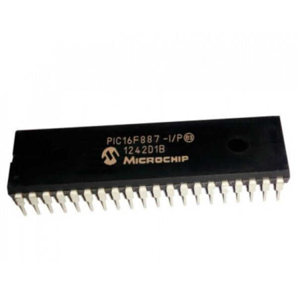 PIC16F887 Microcontroller 16F887 Microcontroller - a black 40-pin dual in-line package integrated circuit with white text printed on the top surface.