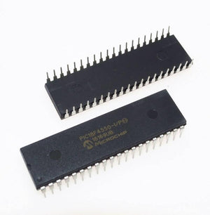 PIC18F4550-I/P PIC18F4550 18F4550 USB Microcontrollers DIP40 IC PIC MCU FLASH 16KX16 NEW 1PCS - two black 40-pin DIP microcontrollers with silver metal pins, shown from top and side angles against a white background.