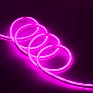 Pink Neon Light 12V 1 Meter - shown as a flexible, glowing pink LED strip coiled into several circular loops against a dark background.