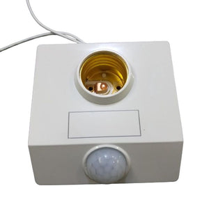 PIR Infrared Motion Sensor LED Lamp Wall Mounted Bulb Holder E27 AC220V - a white square unit with a central E27 bulb socket and a bottom motion sensor.