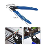 Plato 170 DIY Electronic Diagonal Side Pocket Cutting Pliers Nippers Grip Shear Wire Cutter Tool - with blue handles, shown with dimension diagrams and two close-up images of the tool cutting wires on a circuit board.