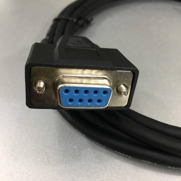 PLC Delta Programming UC-MS010-02A 1M Cable Serial Communication RS232 Mini DIN 8 Pin Male to DB9 Female For PLC DVP-ES2/EX2 Series Với Delta - close-up of a black DB9 female connector with a blue interior and two metal mounting screws on a coiled cable.