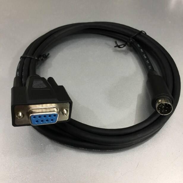 PLC Delta Programming UC-MS010-02A 1M Cable Serial Communication RS232 Mini DIN 8 Pin Male to DB9 Female For PLC DVP-ES2/EX2 Series Với Delta - a black cable with a DB9 female connector on one end and an 8-pin mini DIN male connector on the other.