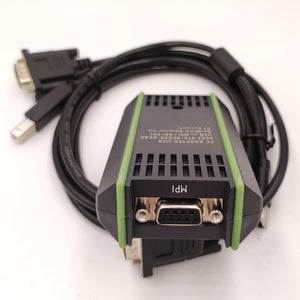 PLC MPI/DP/PPI Programming Cable for Siemens S7 200/300/400 S7-200 S7-300 S7-400 6ES7 972-0CB20-0XA0 USB-MPI+ PC USB-PPI,USB/MPI PC Adapter USB Cable - black and green USB adapter with an MPI port, shown with a USB cable and a DB9 connector cable.